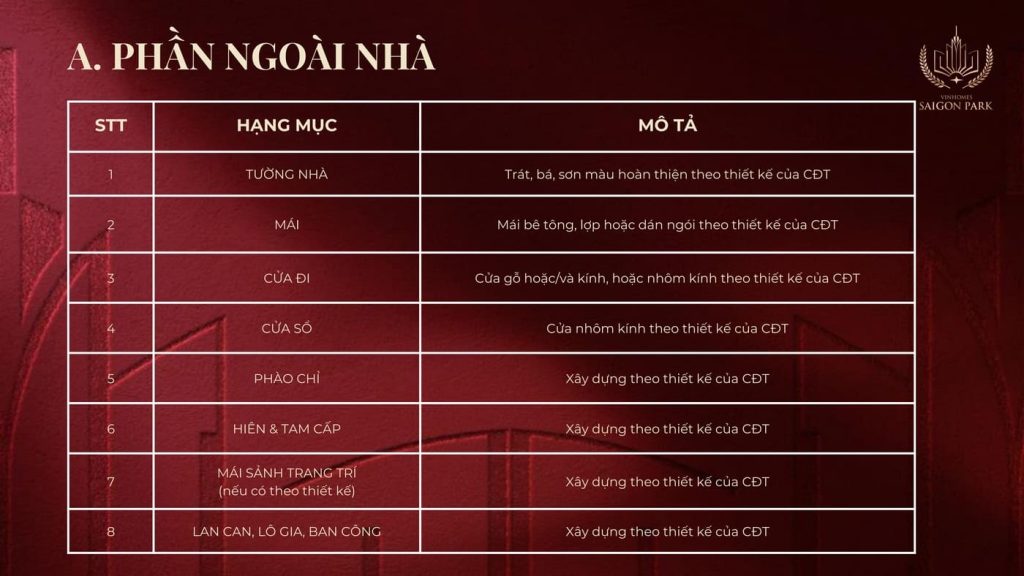 bàn giao ngoài nhà vinhomes hóc môn